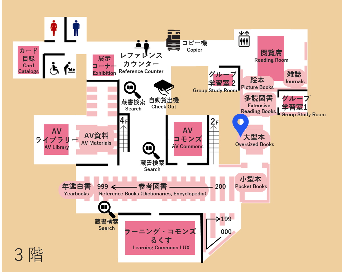 外国学図書館配架場所マップ Minoh International Studies Library Location Map