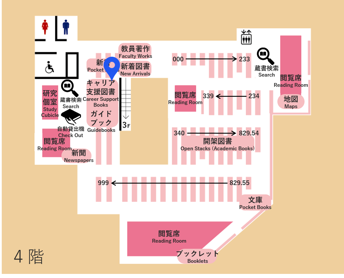 外国学図書館配架場所マップ Minoh International Studies Library Location Map
