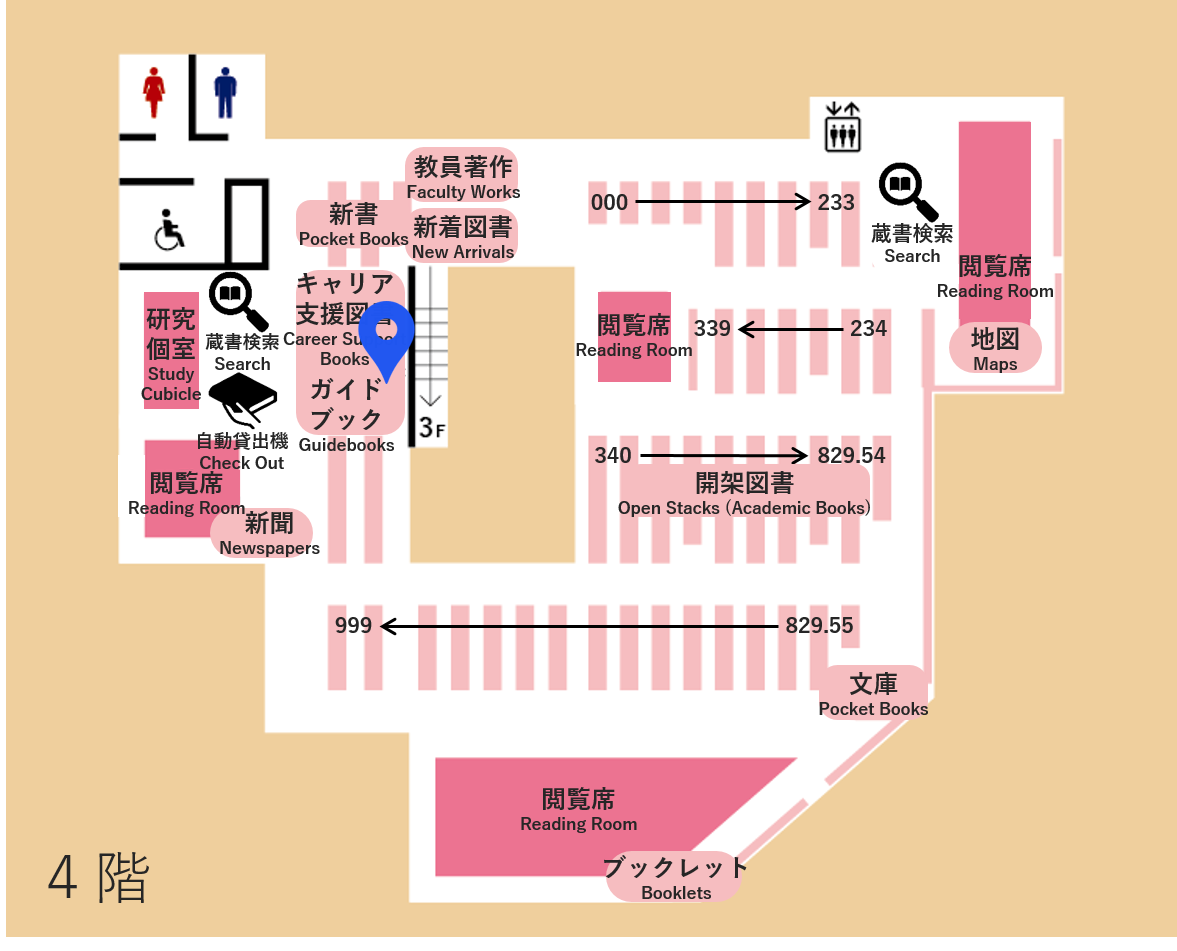 外国学図書館配架場所マップ Minoh International Studies Library Location Map