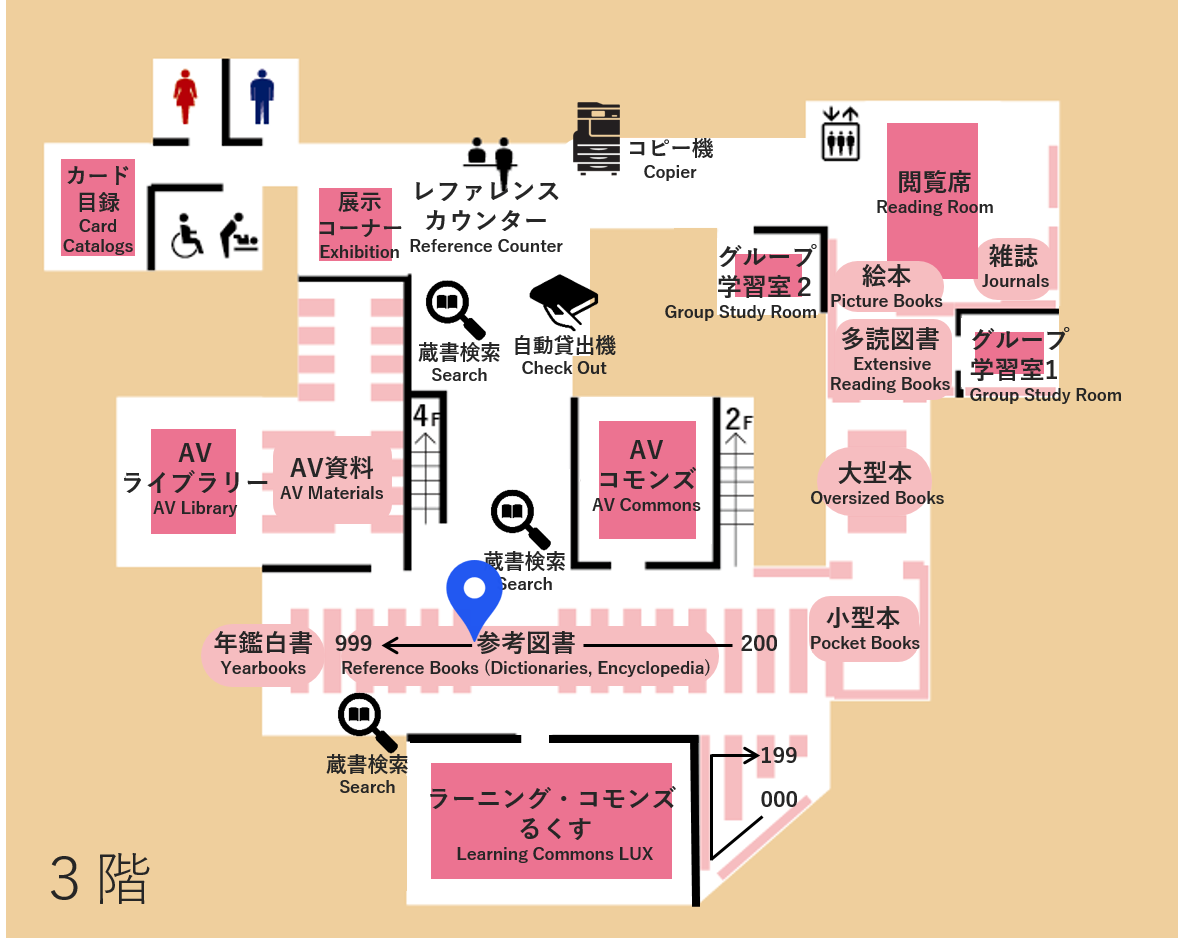 外国学図書館配架場所マップ Minoh International Studies Library Location Map