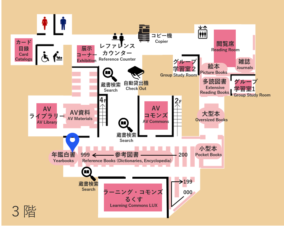 外国学図書館配架場所マップ Minoh International Studies Library Location Map