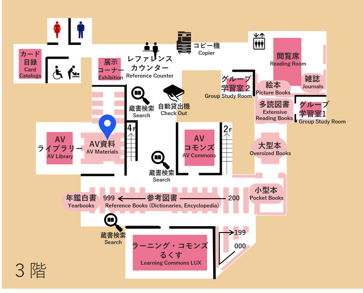 外国学図書館配架場所マップ Minoh International Studies Library Location Map