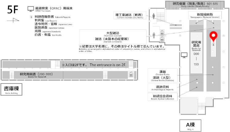 総合図書館配架場所マップ Toyonaka Main Library Location Map