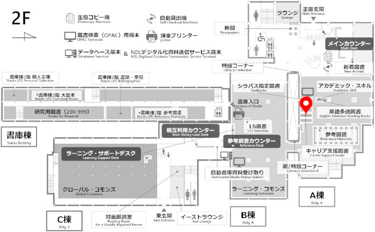 総合図書館配架場所マップ Toyonaka Main Library Location Map
