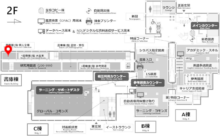 総合図書館配架場所マップ Toyonaka Main Library Location Map